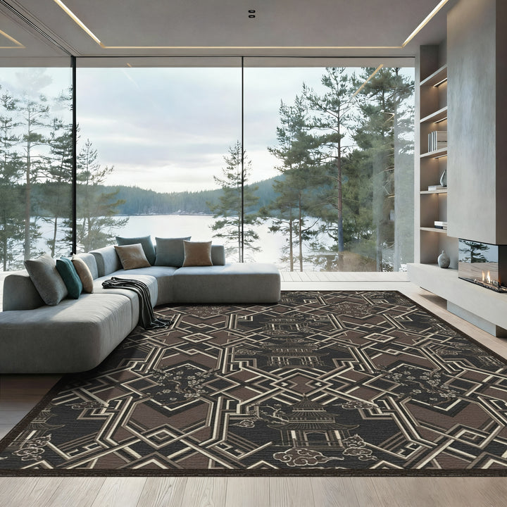 Emperor Pagoda Blossom Geometric Brown Rug