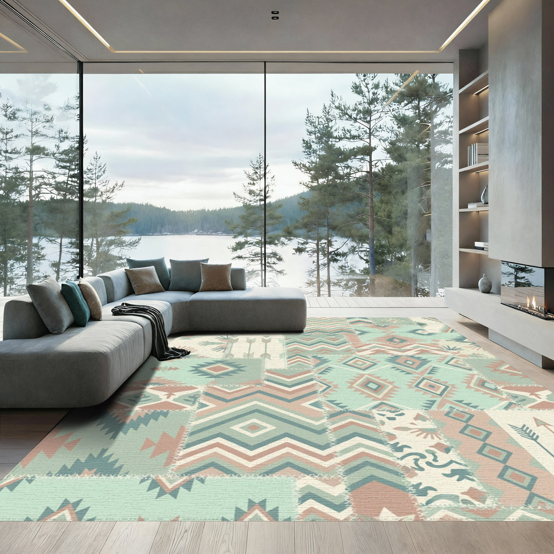 Pastel Tribal Patchwork Geometric Accent Rug