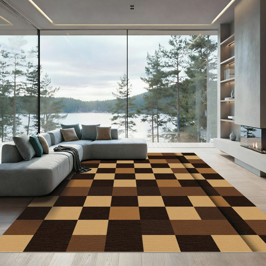 Earthy Brown Checkerboard Squares Rug