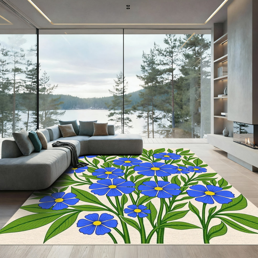 Vibrant Blue Floral Branches Garden Rug