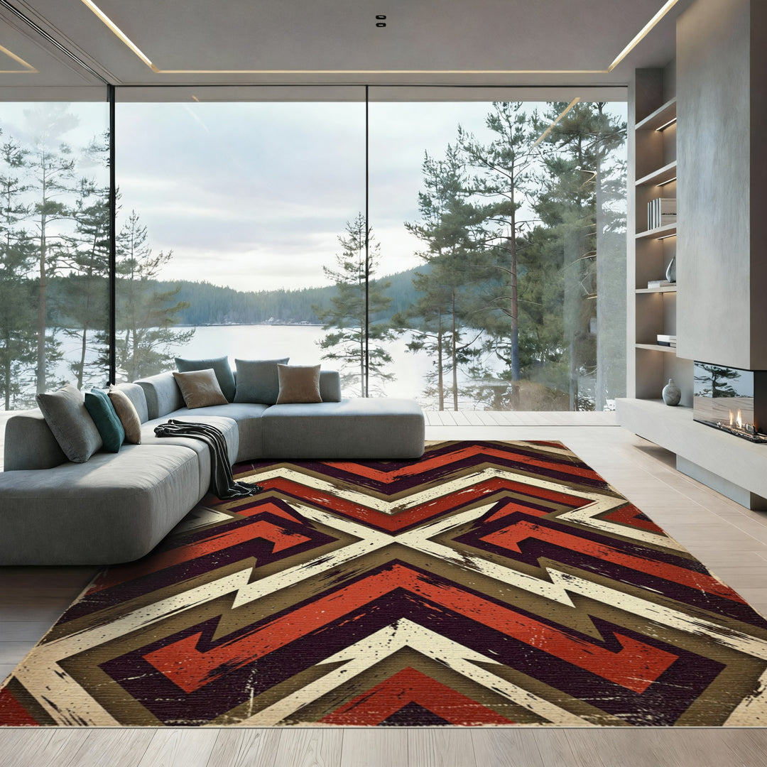Retro Grunge Chevron Abstract Rug