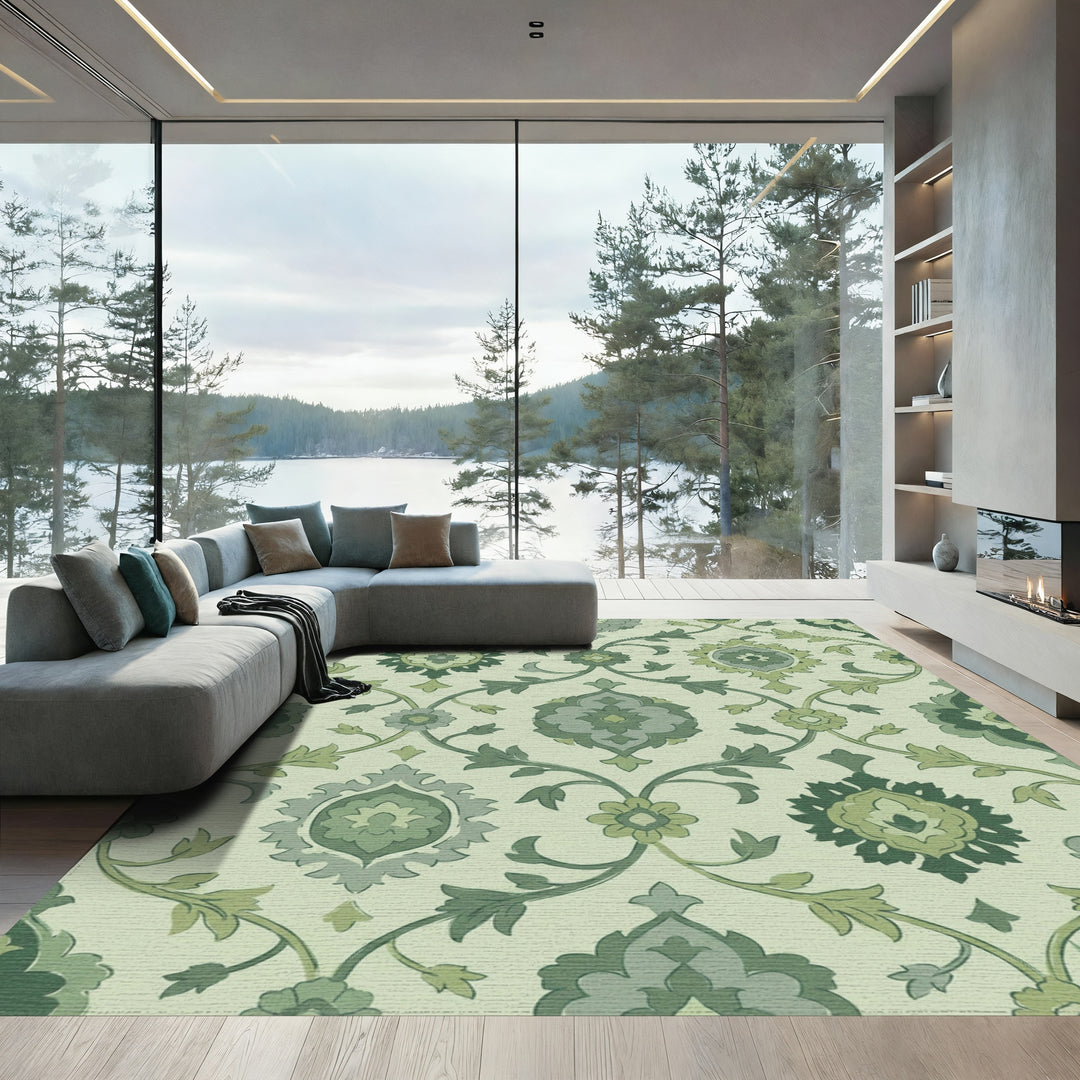 Emerald Green Floral Lattice Rug