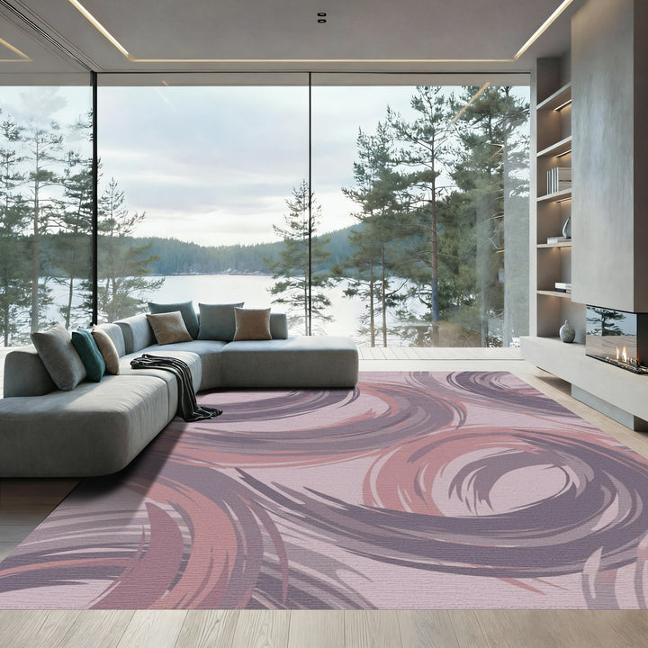 Mauve Rose Swirl Brushstroke Rug