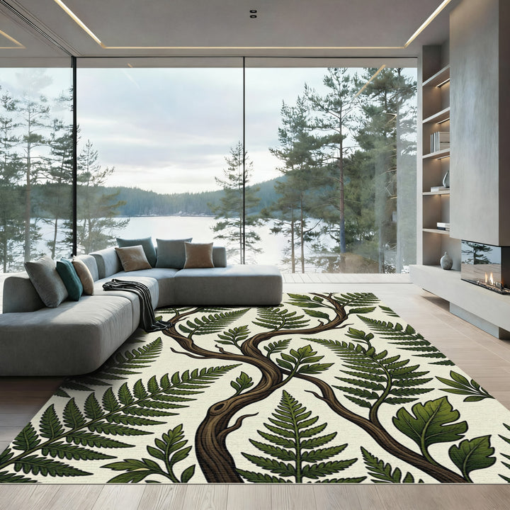 Vintage Fern Frond Botanical Rug