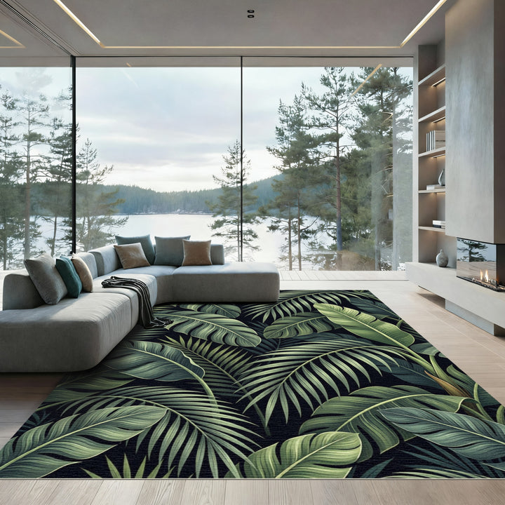 Deep Green Tropical Foliage Abstraction Rug
