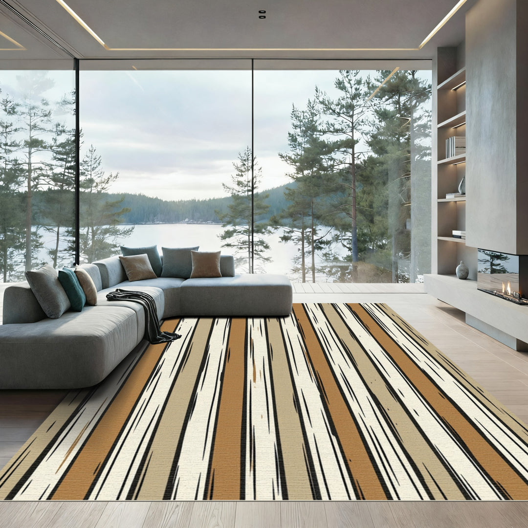 Earthy Wood Grain Stripes Rug