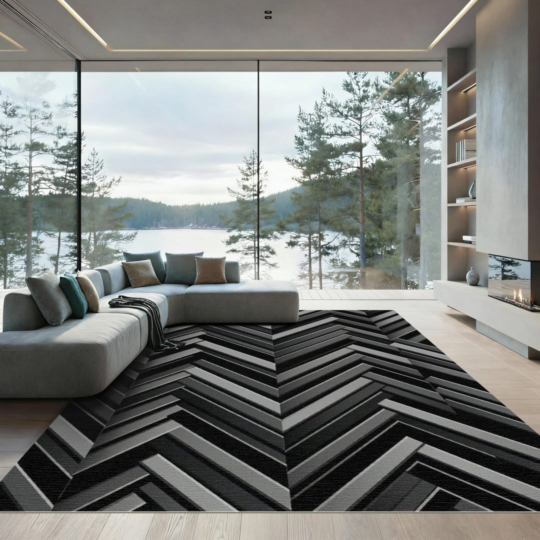 Monochromatic Gray Herringbone Chevron Rug