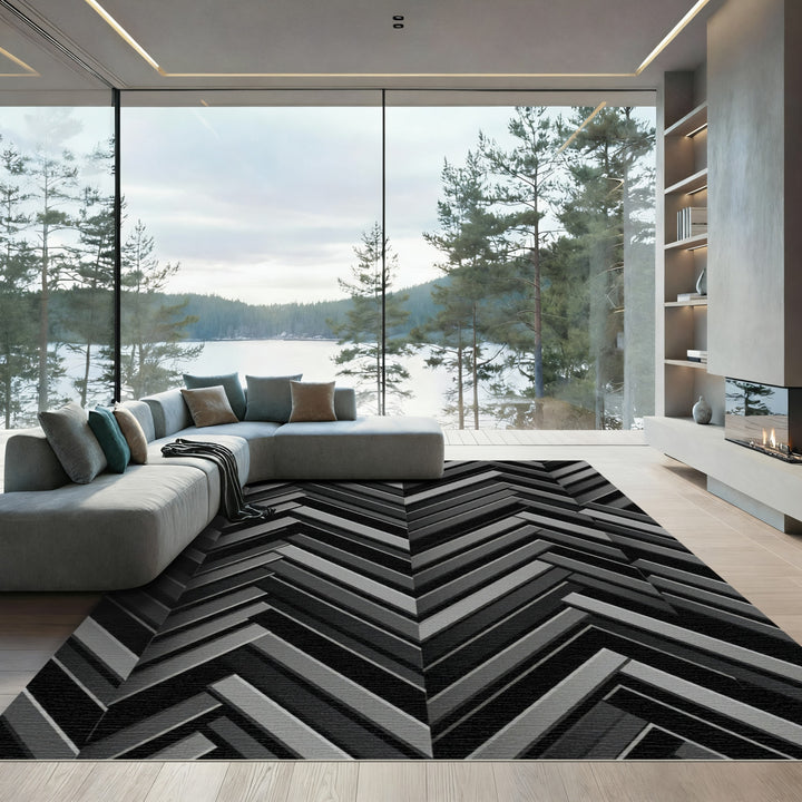 Monochromatic Gray Herringbone Chevron Rug