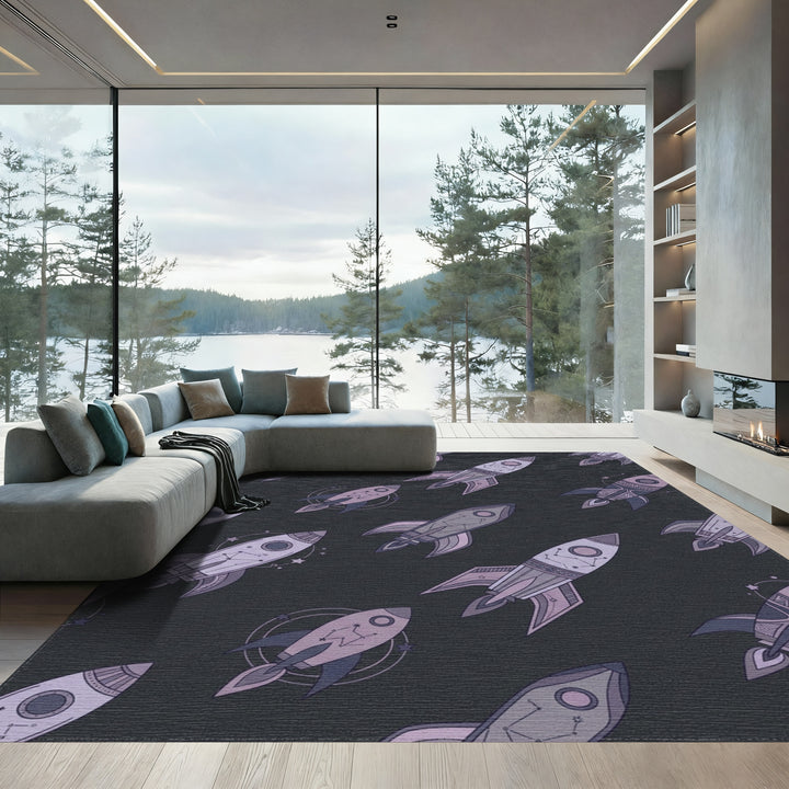 Lavender Space Rockets Constellation Scatter Rug