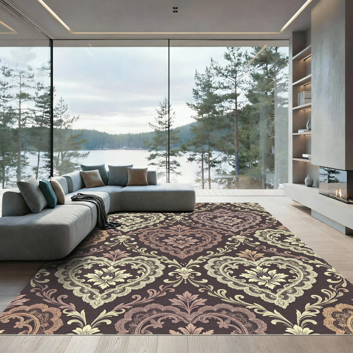 Elegant Lace Heart Damask Rug