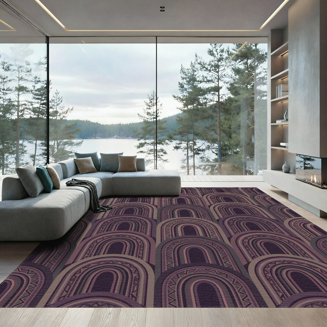 Dark Purple Arc Chevron Stripe Rug