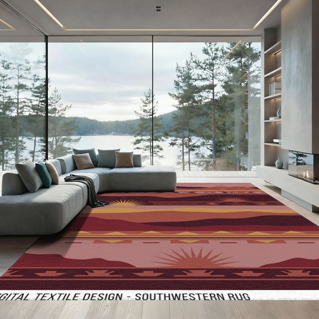 Earthy Southwestern Landscape Sunburst Rug