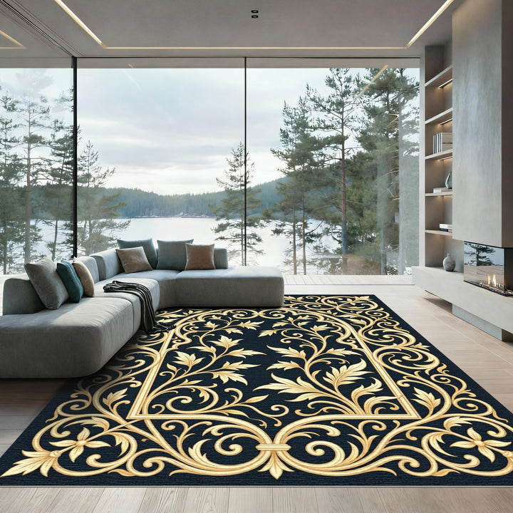 Elegant Golden Acanthus Archway Rug