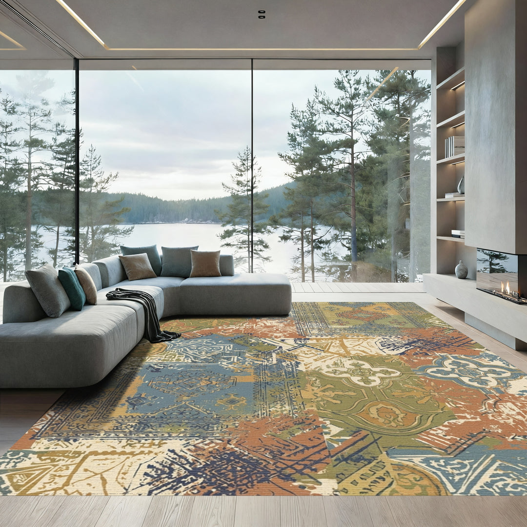 Distressed Earth Tone Medallion Patchwork Rug
