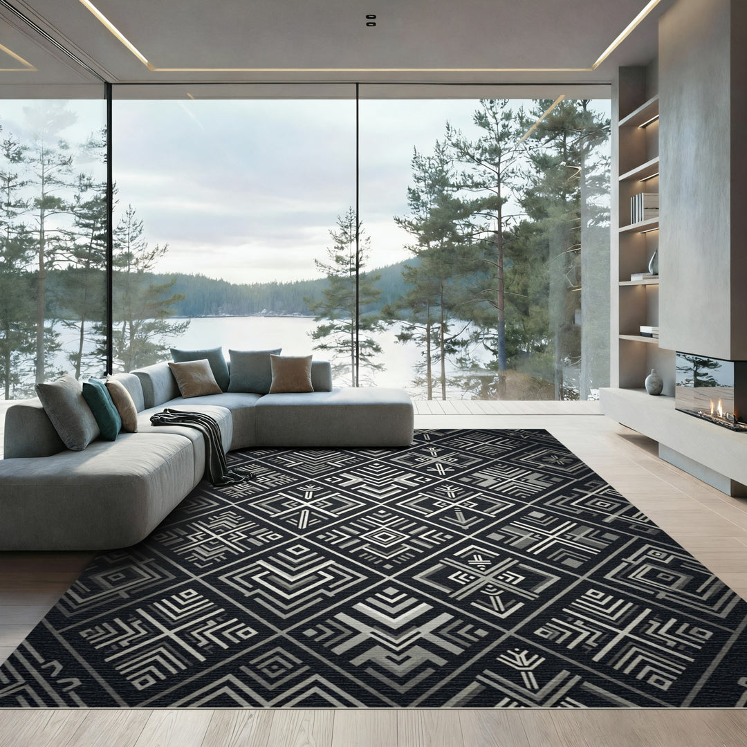 Art Deco Silver Geometric Diamond Rug