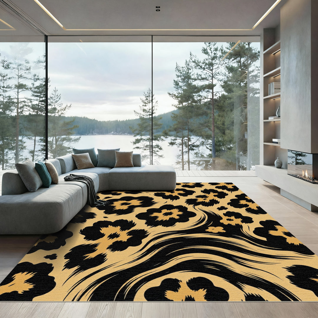 Bold Golden Leopard Spots Rug