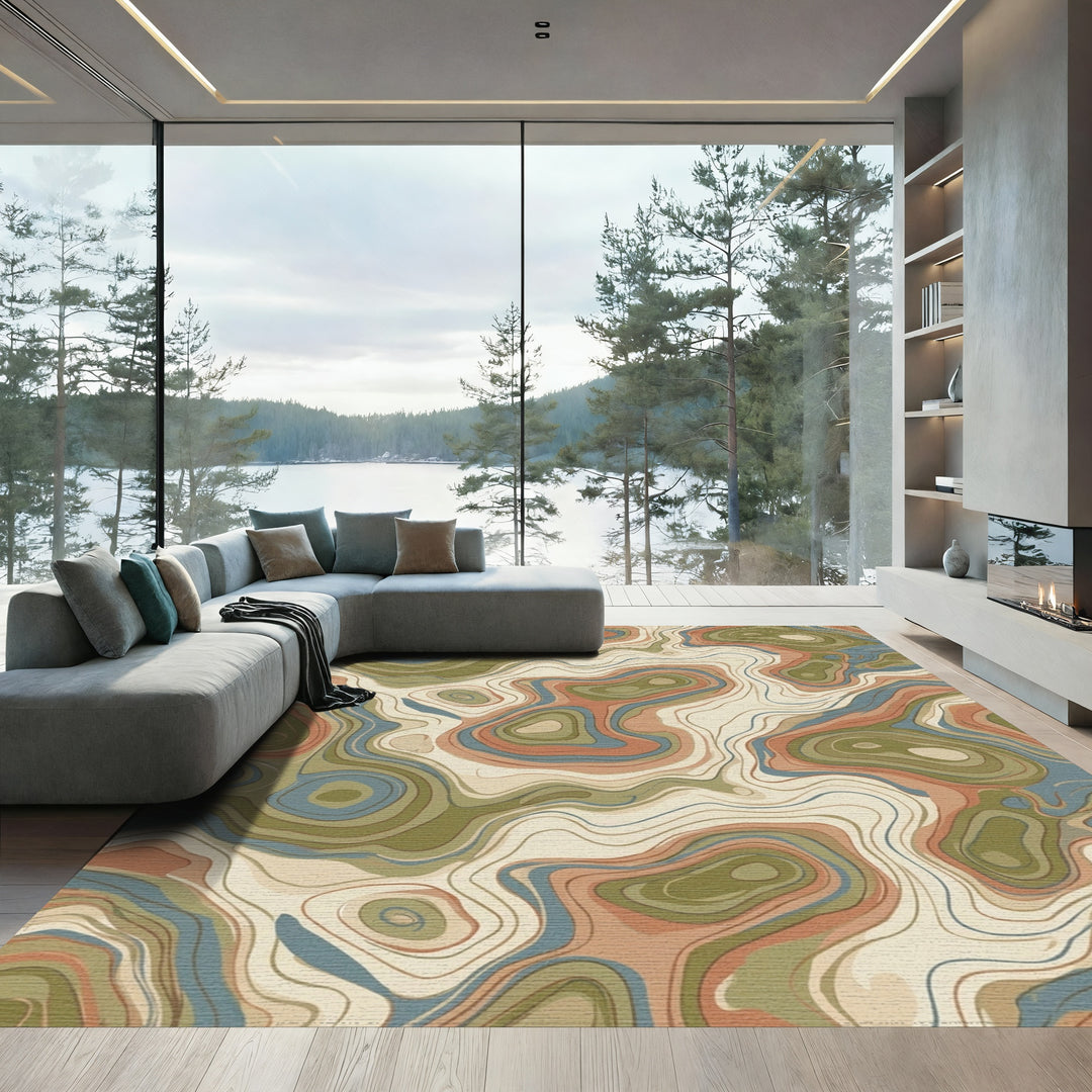 Earthy Contour Topographic Abstract Rug