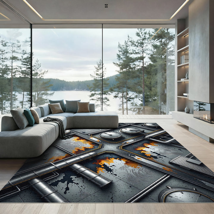 Industrial Pipework Copper Splatter Rug