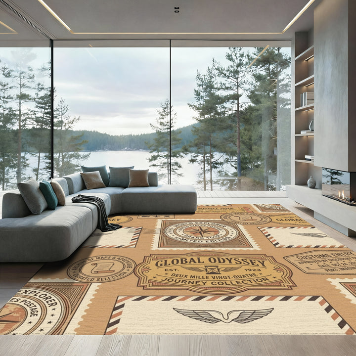 Global Odyssey Vintage Travel Stamp Rug