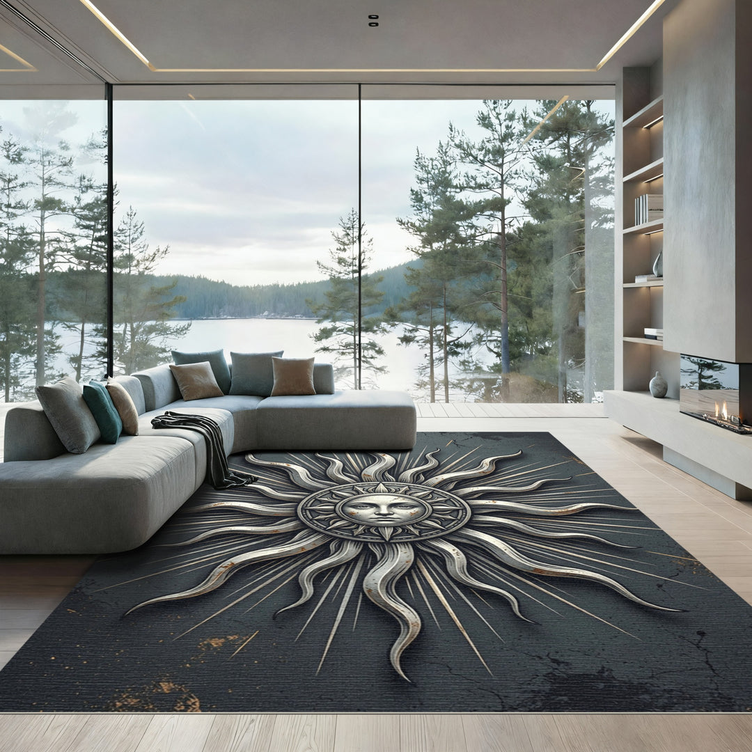 Ornate Sun Face Celestial Rug