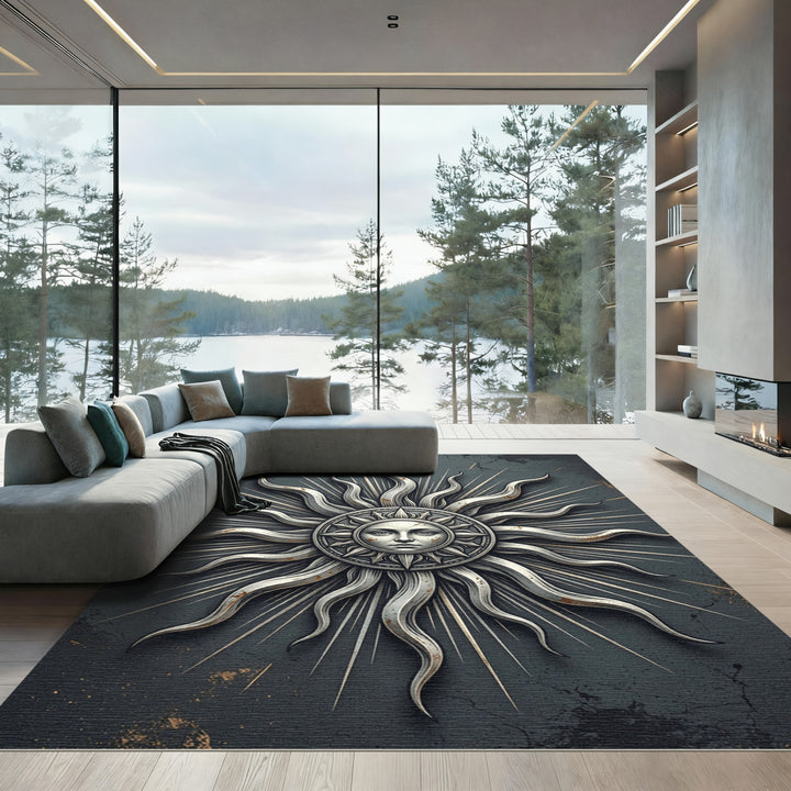 Ornate Sun Face Celestial Rug