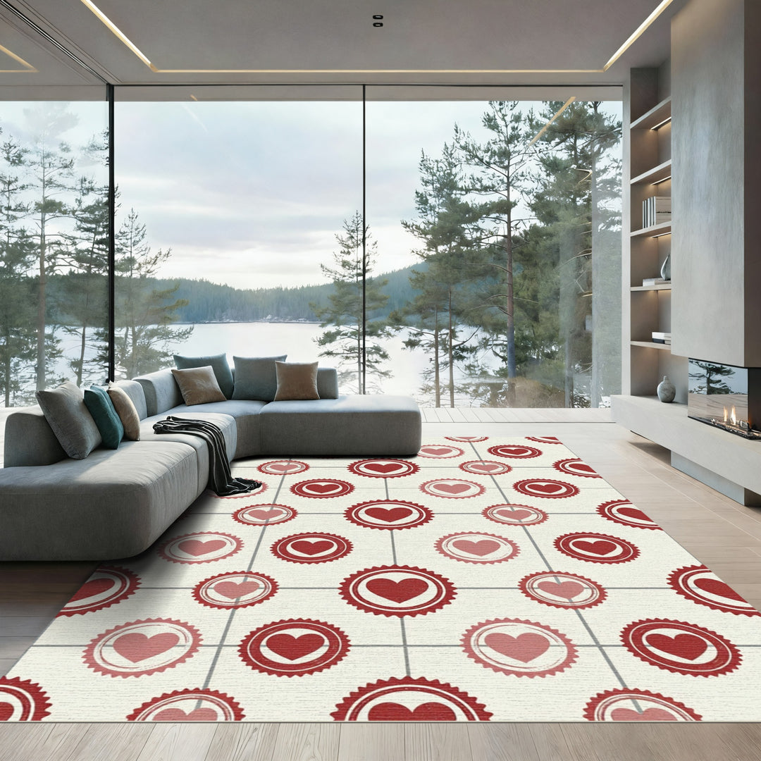 Crimson Heart Medallion Grid Rug