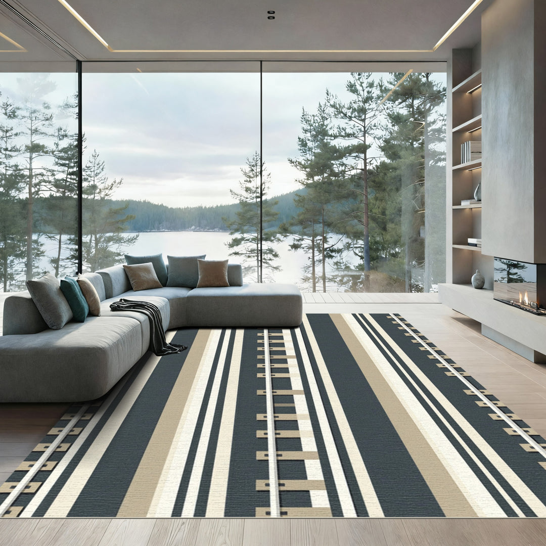 Neutral Tones Vertical Stripe Graphic Rug
