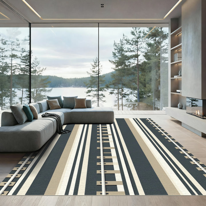 Neutral Tones Vertical Stripe Graphic Rug