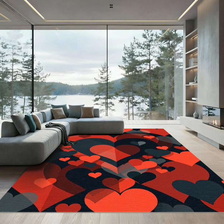 Bold Red Hearts Abstract Composition Rug