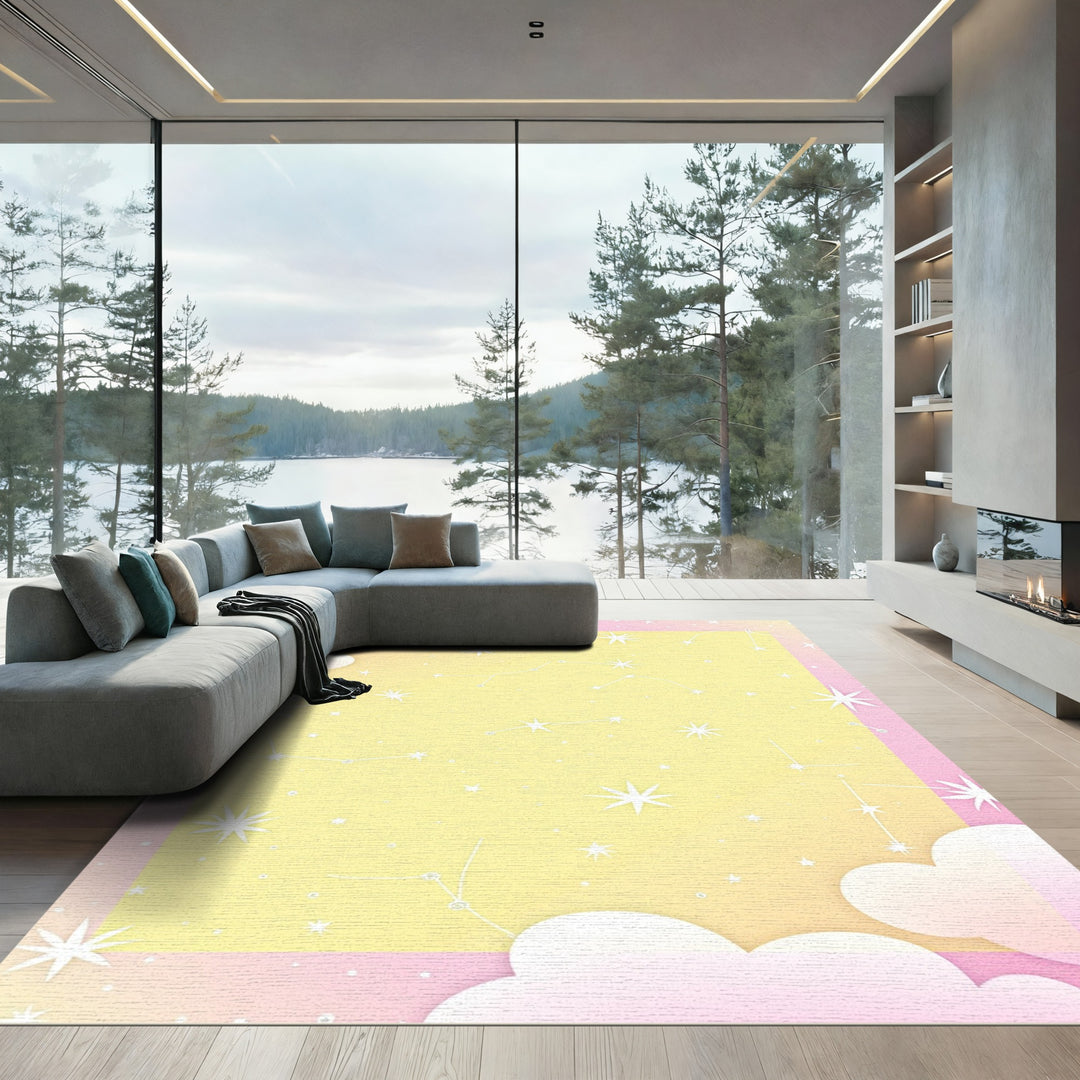 Pastel Pink Yellow Sky Constellation Clouds Rug
