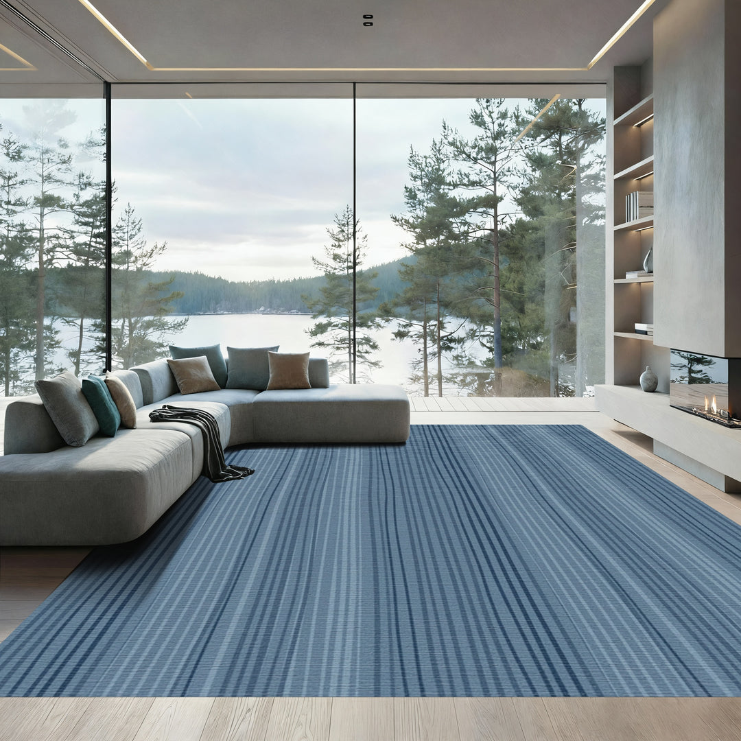 Wavy Blue Stripe Textured Rug