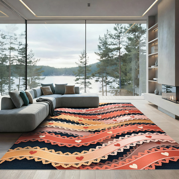 Pink Orange Heart Lace Ribbons Rug
