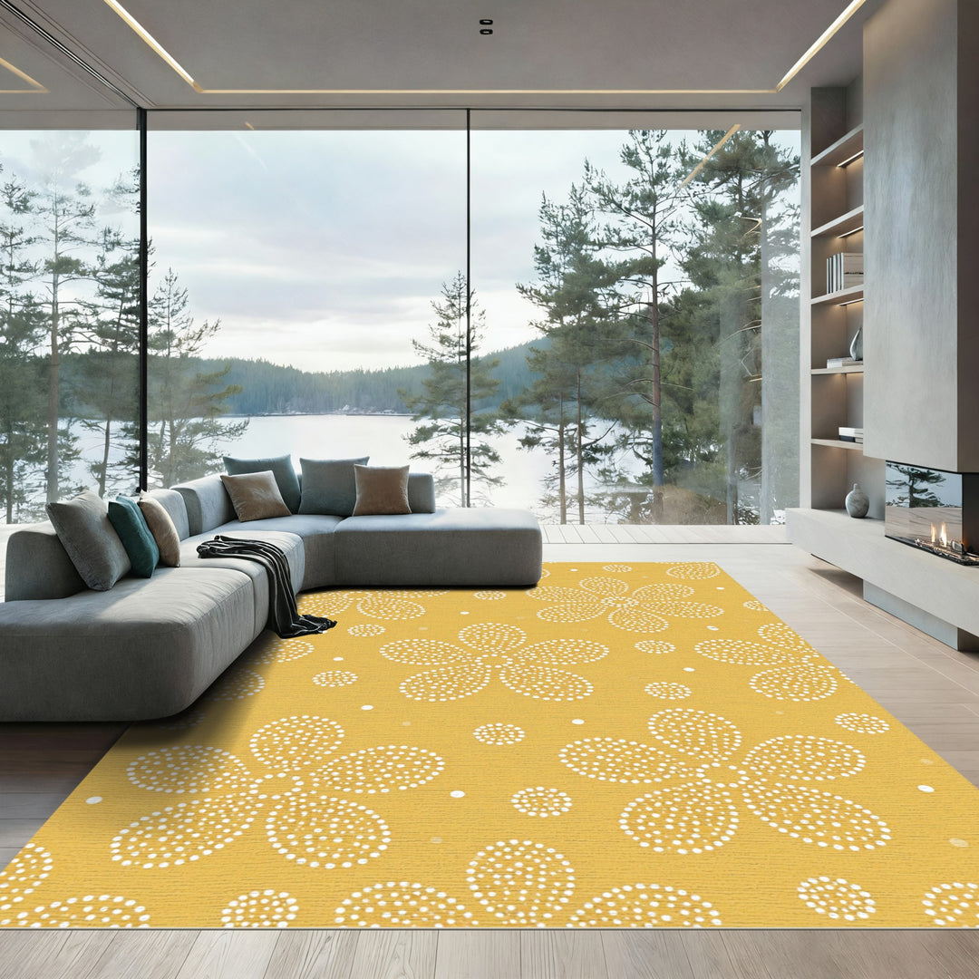 Whimsical Yellow Dotted Floral Rug