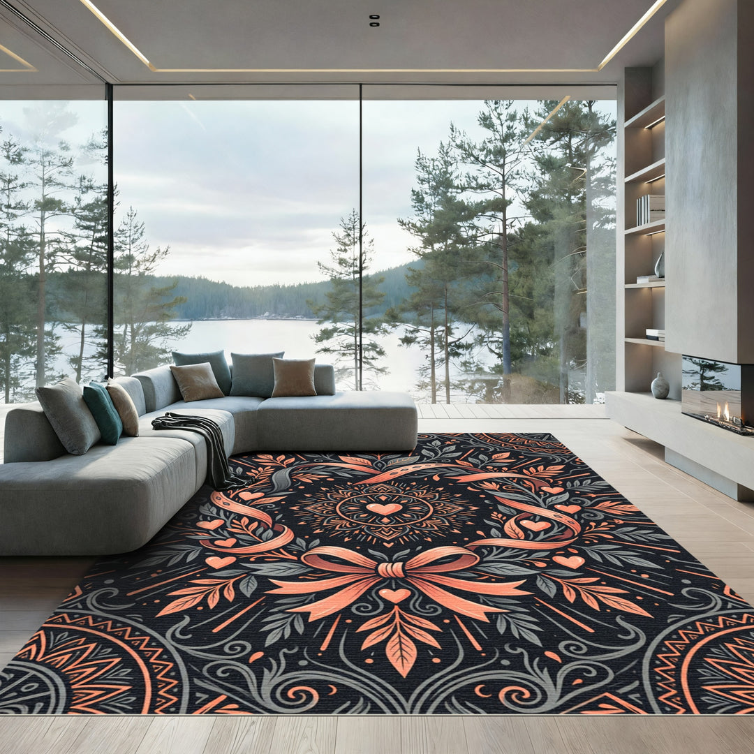 Coral Heart Floral Medallion Rug