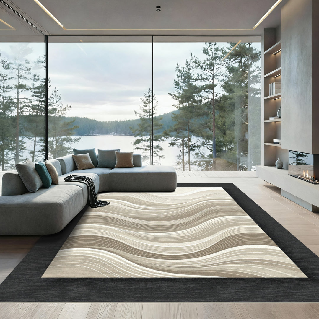 Abstract Beige Wave Lines Rug