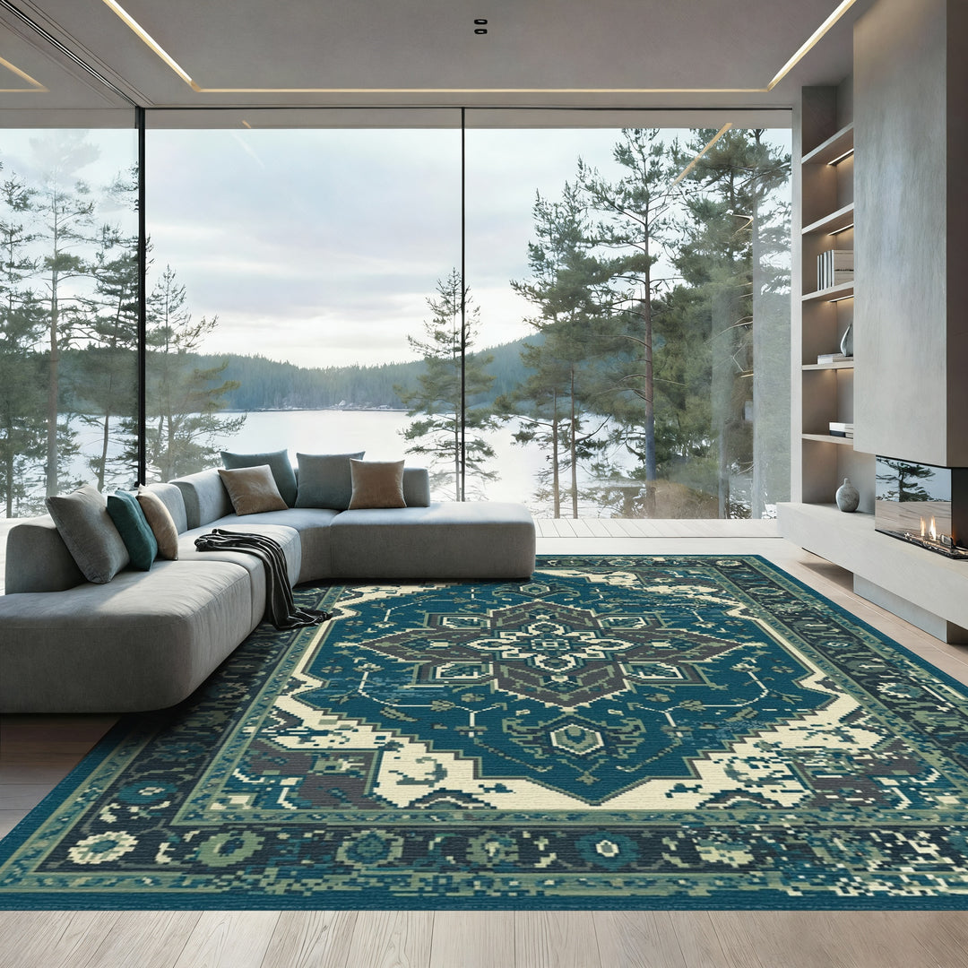 Deep Teal Medallion Ethnic Rug