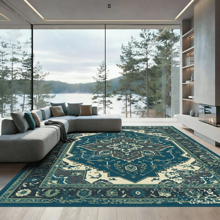 Deep Teal Medallion Ethnic Rug
