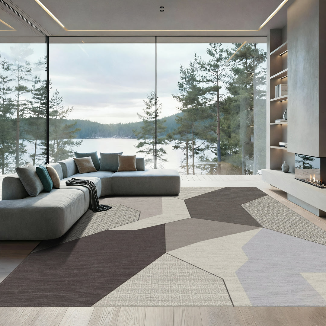 Neutral Toned Geometric Interlocking Shapes Rug