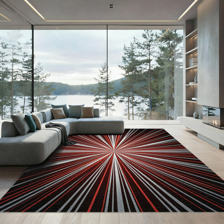 Crimson Silver Burst Starburst Rug