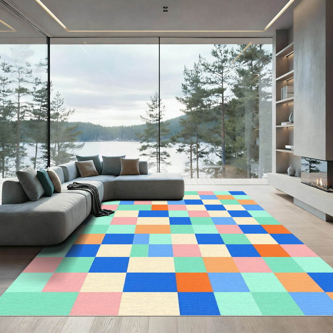 Retro Square Color Block Rug