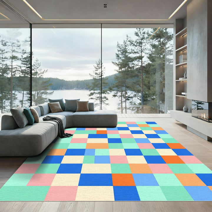 Retro Square Color Block Rug
