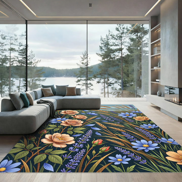 Peachy Rose Lavender Wheat Field Rug