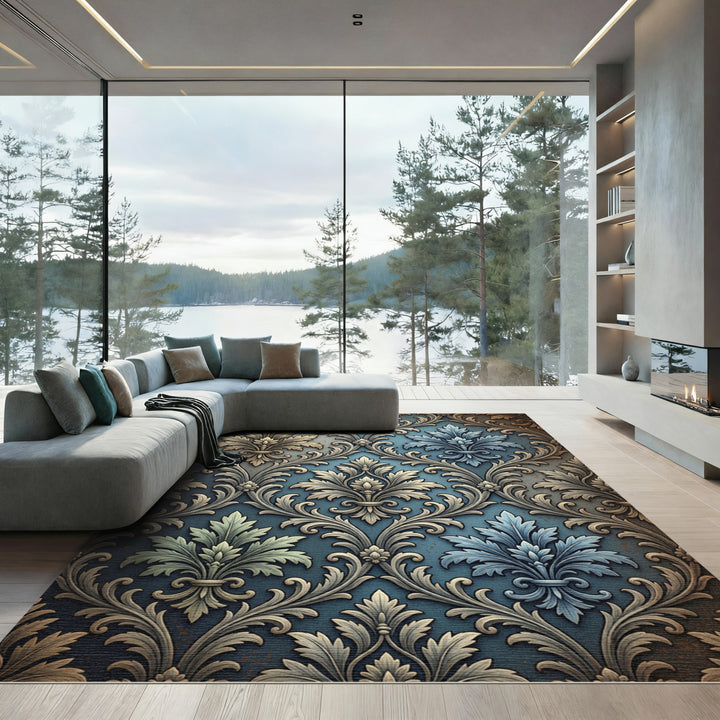 Antique Teal Acanthus Scroll Rug