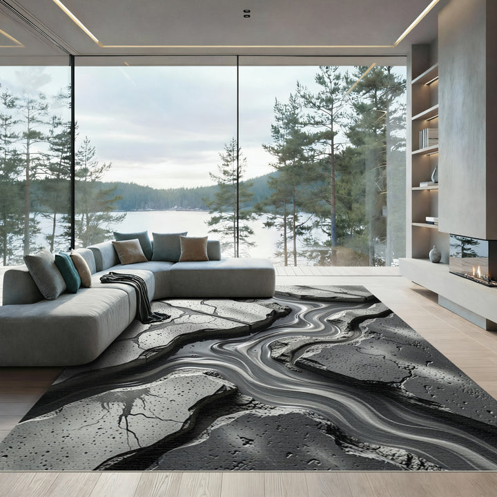 Abstract Concrete River Flow Rug