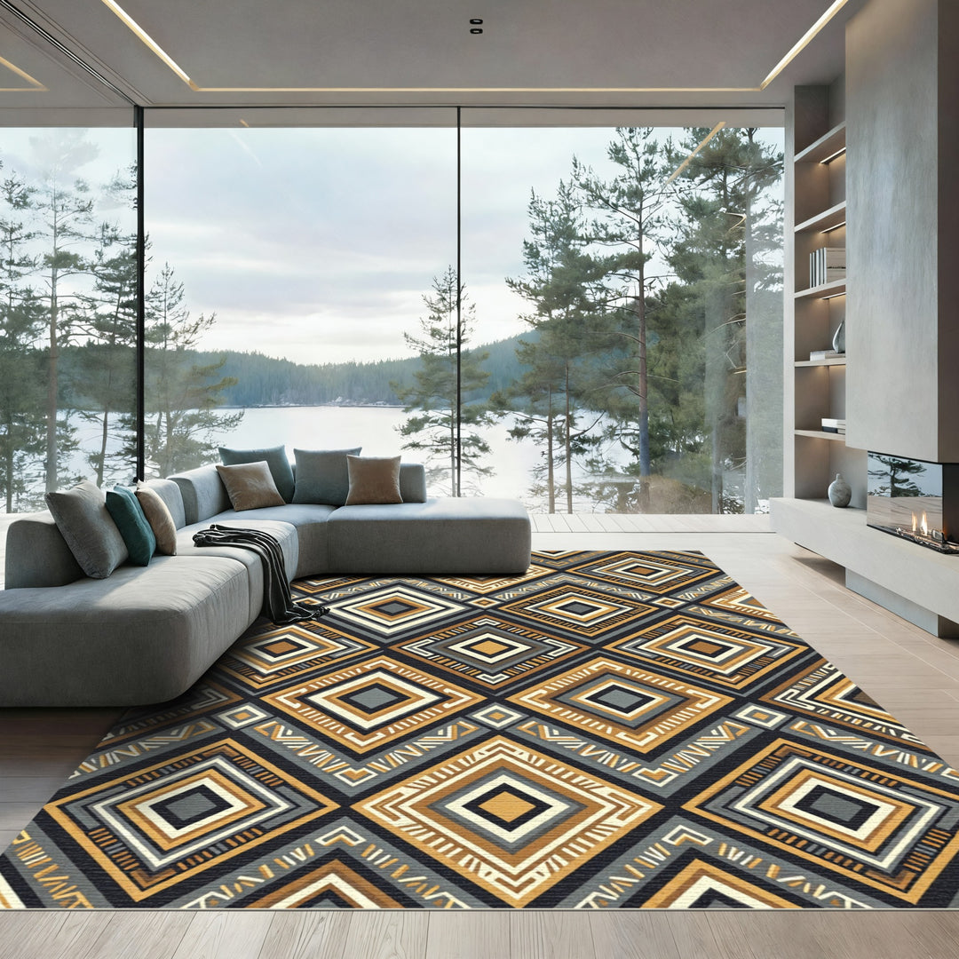 Bold Geometric Diamond Brown Area Rug