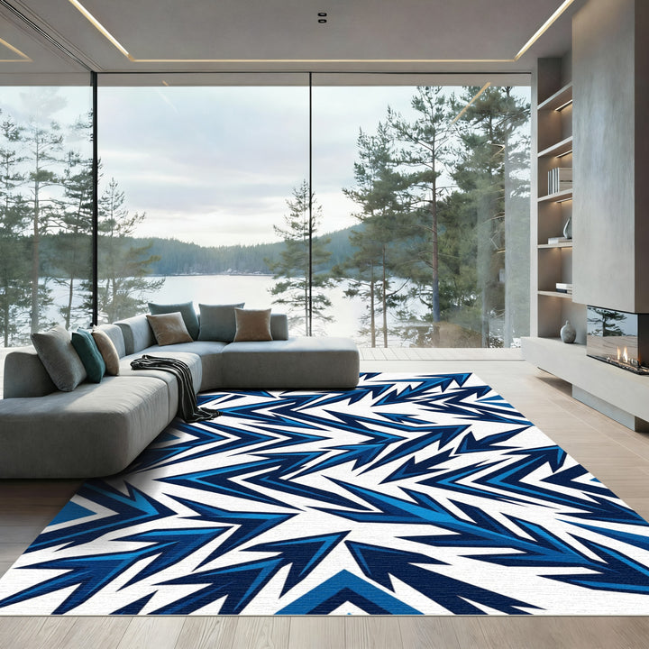 Sharp Blue Geometric Arrow Cluster Rug