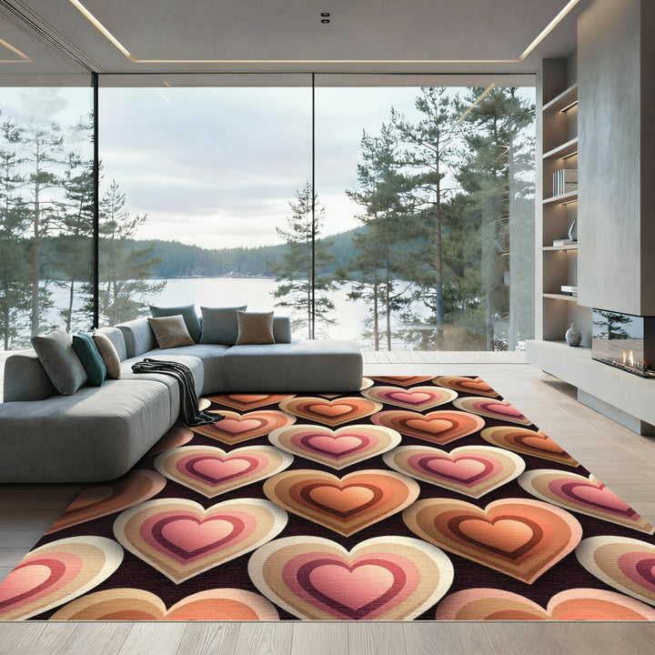 Retro Heart Layers Pink Peach Rug