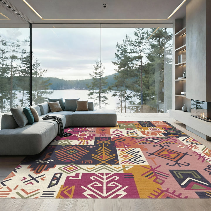 Bold Ethnic Geometric Patchwork Rug