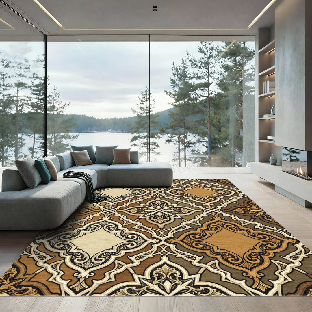 Earthy Medallion Arabesque Floral Layout Rug