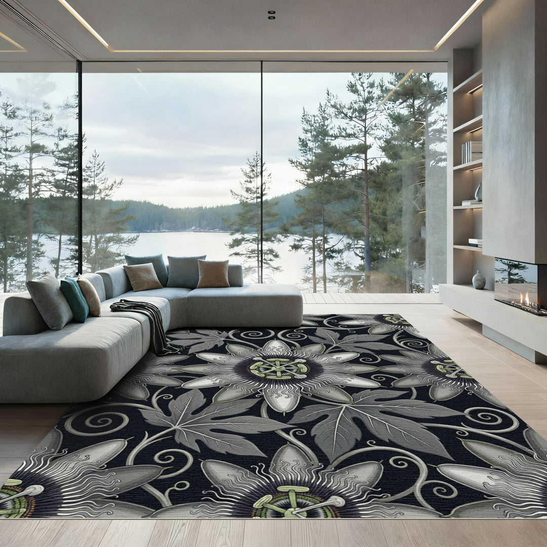 Gray Passion Flower Art Nouveau Rug